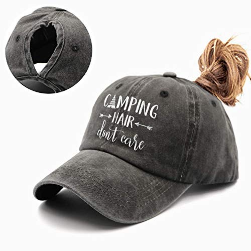 Women's Embroidered Adjustable Ponytail Hat Low Profie Washed Baseball Cap - Image 3