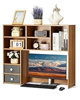 VEVOR Schreibtisch Bücherregal 3-stufiger Organizer (94 x 25,4 x 79,2 cm) Tischregale Organizer Ausstellungsregal aus Spanplatte + Melaminpapier, Bücherregal mit rutschfesten Füßen, Holzfarbe