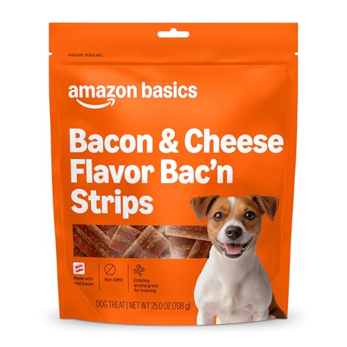 Amazon Basics Bacon and Cheese Flavor Bacn Strips Dog Treats - 25 oz Bag