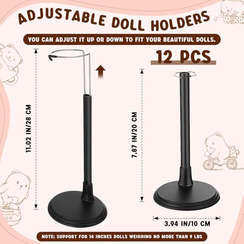 Image of Yaocom 12 Pcs Doll Stands for 8 to 14 Inches Adjustable Dolls Figure Stand Display with Expandable Waist Wire Action Doll Stands Display Rack for Home Shop Birthday Party Favor(Black)