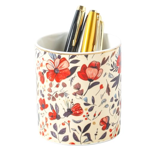 Ceramic Pen Holder for Desk Cute Round Pencil Holder Cup Pot Desk...