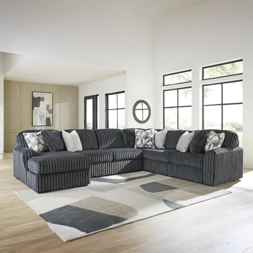 Image of Signature Design by Ashley 4-Piece Corduroy Sectional Couch, Gray