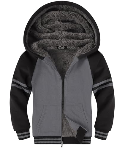 Image of ZITY Boys Zip Up Hoodie Fleece Jacket Kids Sherpa Lined Sweatshirts Outerwear Unisex Warm Winter Coat 6-15 Years Old