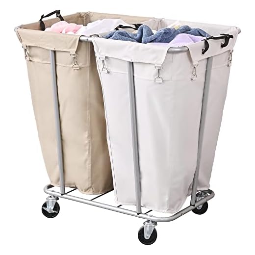 PLKOW Laundry Cart with Wheels 280L Large Laundry Sorter 2 Section for Commercial/Home, Rolling Laundry Cart with Steel Frame and Removable Bag, 8 Bushel, 32.3L x 19.7W x 31.5H Inch
