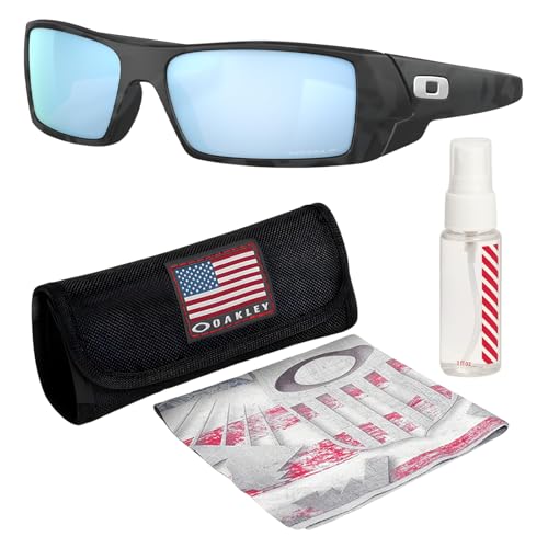 OAKLEY OO9014 GASCAN - Marco de camuflaje negro mate – Lente polar de agua profunda PRIZM, lentes de sol polarizados con forma rectangular con kit oficial de gafas eSHADES, Camuflaje negro mate