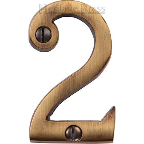 Screw Fixing Numeral Address Plate Finish: Antique Brass, Number: 2 Cover