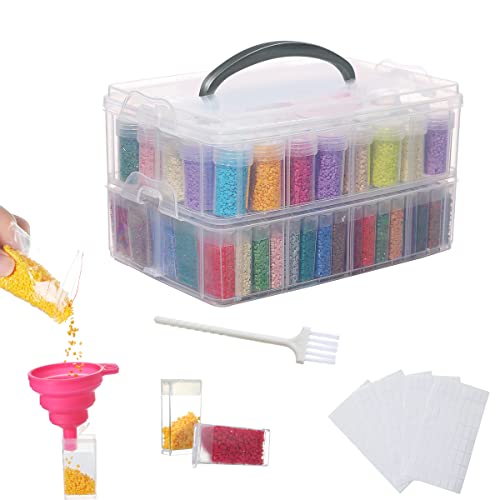 Image of Douorgan 2-Tier Diamond Painting Storage Containers Portable Bead Organizer and Storage Box Stackable Arts & Crafts Organizers for Nail Charms Seed, 80 Rectangular+44 Round, Funnel, Stickers