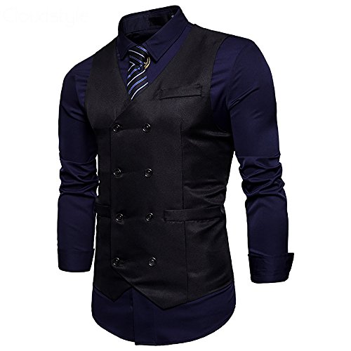 Cloudstyle Mens Vest Double Breasted V-Neck Slim Fit Formal Dress Vest Business Waistcoat2