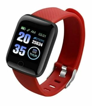 Elevea D116 SmartWatch for Android Phones with Heart Rate & Blood Pressure Monitor, Sleep Monitor, Information Reminder & Step Counter Fitness Tracker for Men, Women and Kids-RED