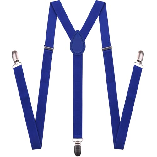 Image of Suspenders for Men and Women Adjustable Elastic 1 inch Wide Leather Heavy Pants Strong Metal Clips Suspender Costume