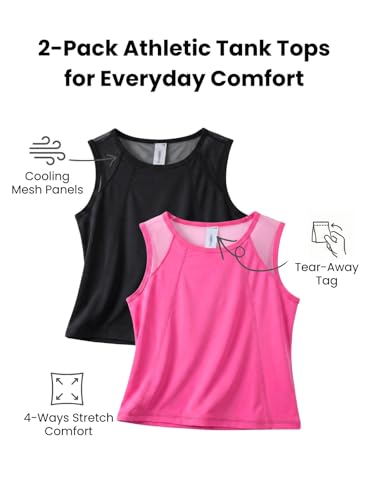 Image of WELAKEN Girls' Athletic Tank Top - Mesh Open Back Sleeveless Sports Shirt for Active Kids,Black,4T
