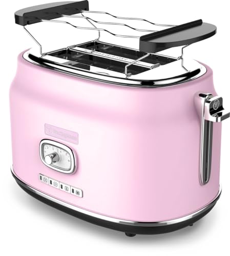 Tostadora Westinghouse Retro - 2 ranuras - Ranuras extraanchas - Rejilla para mantener el calor - 815 W - Rosa