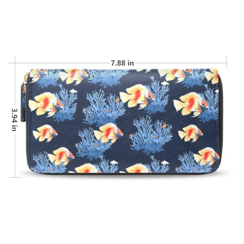 Long Wallets Leather Bifold Wallet for Women Fish Coral with Zipper Credit Card Holder Large Capacity2