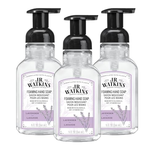 J.R. Watkins Foaming Hand Soap with Pump Dispenser Moisturizing Foam Hand Wash Alcohol-Free Cruelty-Free Lavender 9 fl oz 3 Pack