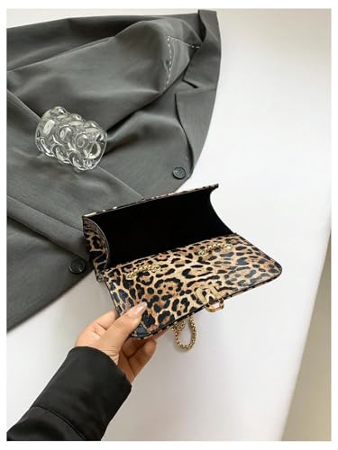 COZYEASE Women's Leopard Print Shoulder Bag Metal Chain Strap Square Bag Leather Clutch Purses3