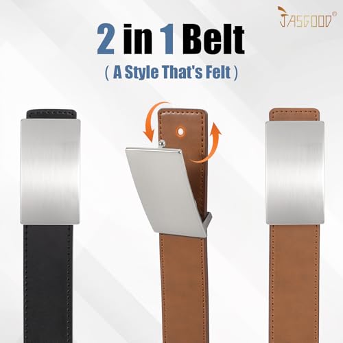 JASGOOD Two in One Men Leather Belt, Reversible Belt for Men Dress Jeans with Removable Buckle3