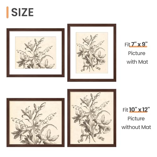 Image of upsimples 10x12 Picture Frame, Display Pictures 7x9 with Mat or 10 x 12 Without, Wall Hanging Photo Frames, Brown, 1 Pack