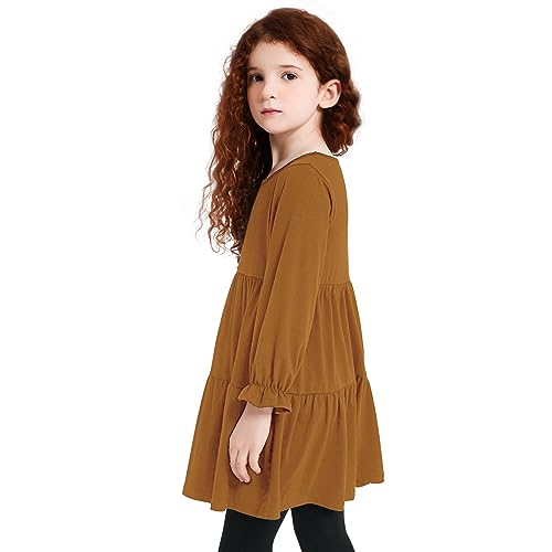 QPANCY Girls A-Line Tiered Dress Casual Flounce Long Sleeve Flowy Pleated Ruffle Hem Dress2