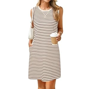 Glamaker Womens Summer Tshirt Dresses Casual Sleeveless Striped Shift Tank Short Sundress Boho Beach Vacation Outfits 2026
