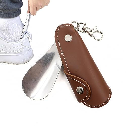 Stainless Steel Shoehorn | Stainless Steel Shoehorn With PU Leather Case Keyring - Space Saving Portable Slip-on Shoes Helper |