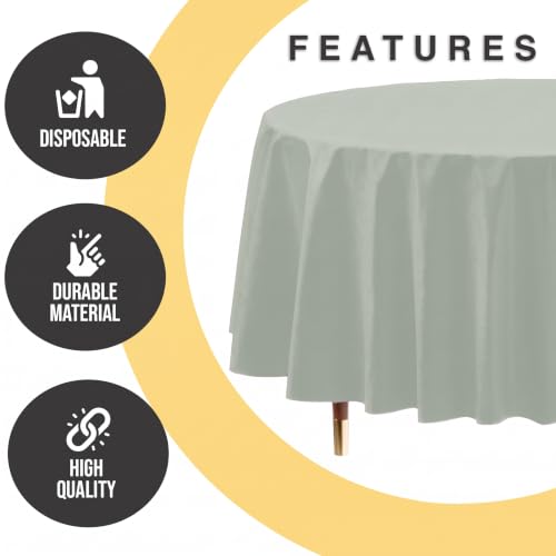 Image of Exquisite 66% Thicker Premium Sage Round Tablecloth 0.5 Mil 12 Pack Plastic Table Cloth Disposable 84 Inch Round Plastic Tablecloth Won't Tear Easily Like Cheap Thin Brands