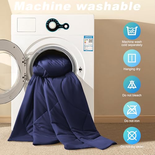 Image of Cooling Comforter Twin Size, Double-Sided Cold Tech Fabric Quilted Bed Comforters Cooling Blanket for Hot Sleepers, Breathable Lightweight Summer Bedding, All-Season Ice Blanket, Navy Blue