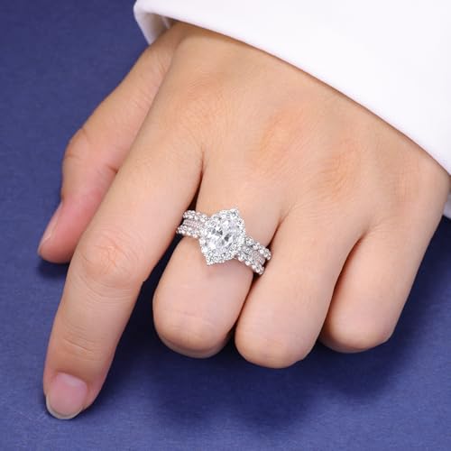 3 Ct Oval Cut Wedding Ring Floral Halo Engagement Ring for Women AAAAA CZ 925 Sterling Silver Size 5-104