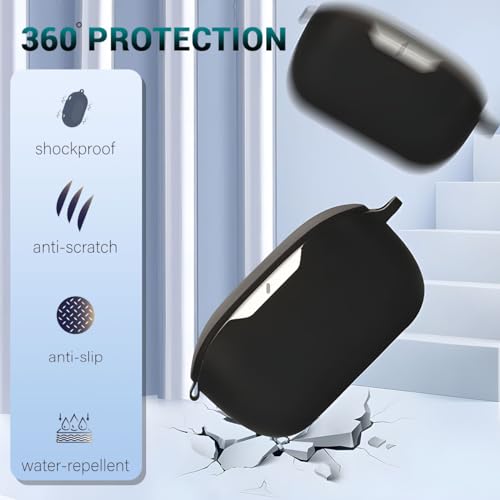Image of LIRAMARK Silicone Cover Case with Carbiner Compatible with JBL Wave Buds (Black)