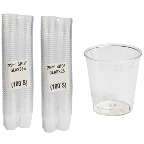 Sunrise Packaging Pack of 200 - Clear Shot Glasses CE 25ml Marked | Durable Plastic Shot Glasses for Bars Pubs Clubs Parties Outdoors