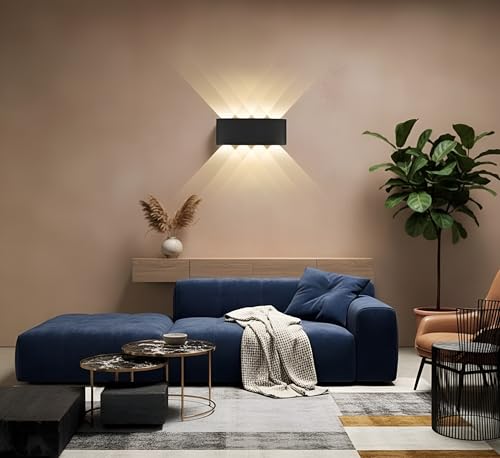 Image of 8W LED Up Down Wall Light - IP65 Waterproof Outdoor & Indoor Metal Lamp | 8-Way Warm White Light Fixture with Shockproof Body | Modern Design for Home | Matt Black, Pack of 1