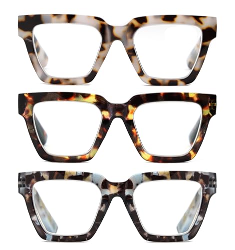 Yogo Vision Blue Light Blocking Reading Glasses for Women Big Square Oversized Computer Readers (3 Pack) -+2.50