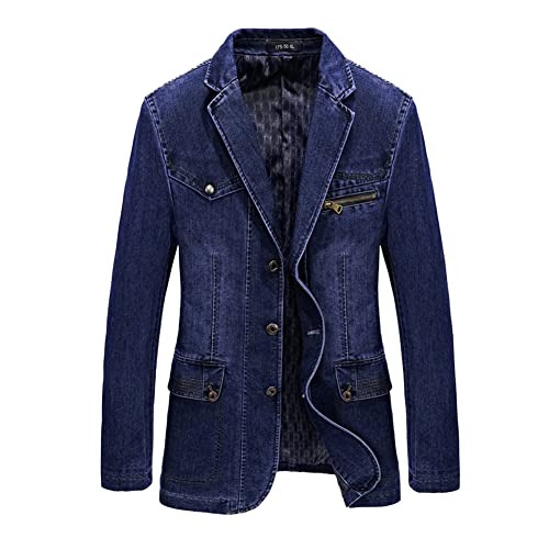 Blazer para Hombre Chaqueta de Mezclilla Ajustada Casual de Negocios con 3 Botones,Primavera Otoño Slim FIt Algodón Casual Traje Chaquetas Vaquera Abrigo Hombres Vintage Casual Blazer Vaquera XL