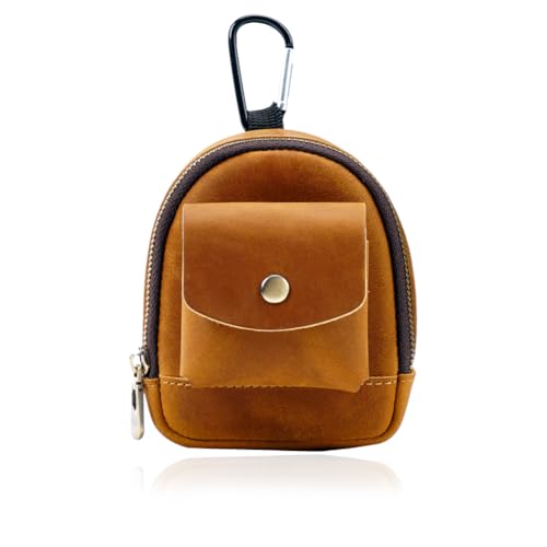 Leather Mini Backpack Keychain Medieval Pouch Keychain, Coin Organizer, Change Holder, Leather Zipper Pouch SiegYma 1Pcs for Men & Women (Brown)