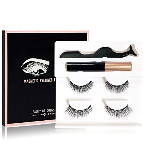 Magnetic Eyelashes with Eyeliner Kit, 2 Pairs Upgraded False Eye Lashes Pack, Reusable Fake Eyelashes with Tweezers, Ideal Gift or Self Use