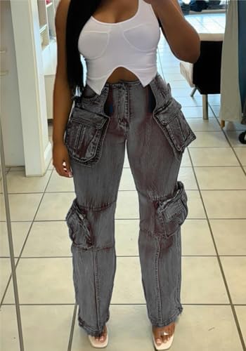 Women's Stretch Cargo Jeans with Multi Pockets, Novelty Fashion Y2K Denim Pants3