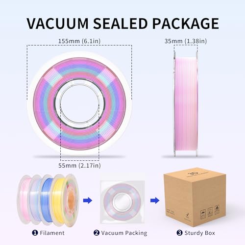 Image of RAMBERY Silk Rainbow PLA 3D Printer Filament Bundle Shiny Multicolored Filament 1.75mm Fast Color Change 3D Printing Filament for Most 3D Printer, 4 Spools 250g Each (2.2lbs)