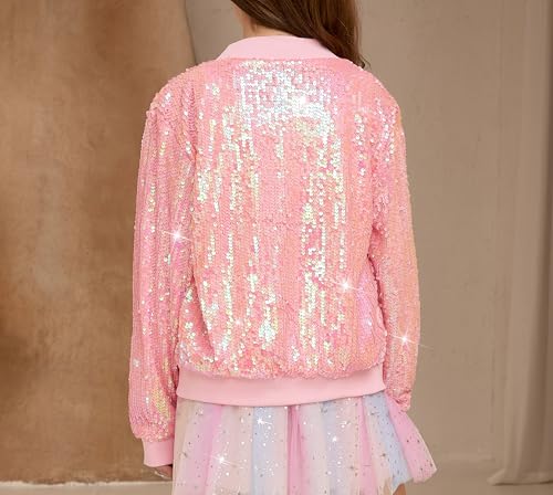 Image of Girls Sequin Bomber Jacket Sparkly Bomber Zipper Outfit 5-12T | Lightweight Sequin Jackets with Pockets