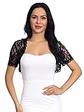 GORAIS Lace Bolero Shrugs Womens Sheer Jacket Short Sleeve Floral Lace Cardigan Open Front Shrugs for Evening Dresses Black