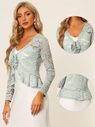 Image of Allegra K Bolero Shrug for Women's Lace Cardigan Tie Front Crop Ruffled Formal Dressy Wedding Shrugs