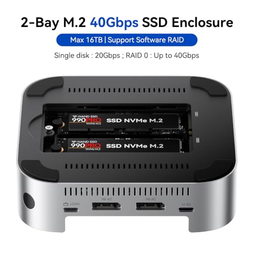 ACASIS 40Gbps Mac mini Dock & Stand with Dual-Bay NVMe SSD Enclosure | Aluminum DP Hub for Mac mini M6/M5 Pro/M4/M4 Pro, 4K60Hz DP, 3X10G USB A 3.2, P