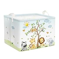Clastyle Forest Animal Baby Laundry Hamper Collapsible Tree Clothes Kids Storage Basket Waterproof Boys Girls Toy Box for Nursery Room, Giraffe Lion, 40 * 30 * 30 cm