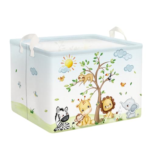 Clastyle 36L Large Safari Animal Tree Baby Basket Giraffe Lion Elephant Toy Chest Bin Clothes Towel Book Shelf Basket for Kids Room Nursery