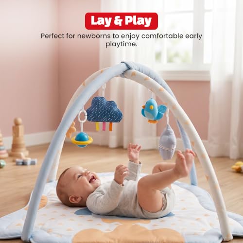 Image of Baybee 2 in 1 Premium Baby Play Gym & Activity Mat for Babies with Extra | Soft Cushion | Portable Playing mat for Kids with Sensory Toys | BPA Free Play Mat for New Born Baby up to 36 Months (Blue)
