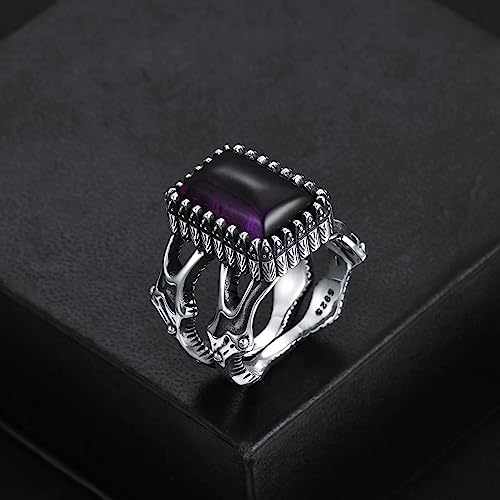 Amethyst Ring for Men S925 Sterling Silver Ring Square Handmade Silver Men Ring Amethyst Men's Ring Ottoman Style Amethyst Ring for Men Vintage Retro Jewelry for Men Him（Parent）4
