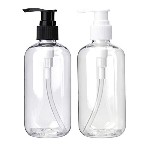 Bekith 16 Pack Empty Lotion Bottles with Black and White Pumps, 8oz Plastic Clear Round Bottles Containers for Creams, Hand Soap, Body Wash2