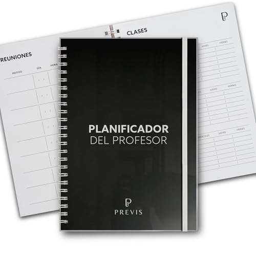 PREVIS Cuaderno del Profesor A4 con Planificador Mensual, Semanal, Agenda Clases, Notas, Evaluacion, Listas, Reuniones - Agenda Profesor Atemporal - Cuaderno del Docente - Hojas 100g - Tapa Protegida