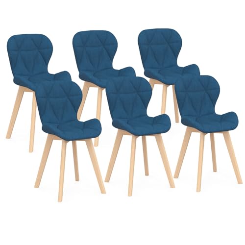 IDMarket - Lot de 6 chaises ROBINE en Tissu Bleu Canard pour Salle à Manger