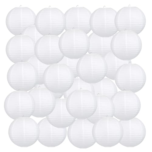 KaTiSeMo 40Pcs White Paper Lanterns, Round Chinese Japanese Hanging Paper Lanterns for Home Decor, Restaurant, Church, Wedding, Birthday, Christmas, Party Decorations (8 Inch)