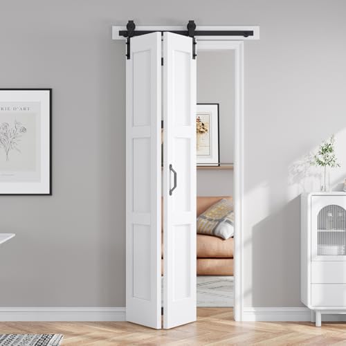 Image of FREDBECK Bifold Barn Door 36X84 (Double 18x84) with Sliding Hardware,White
