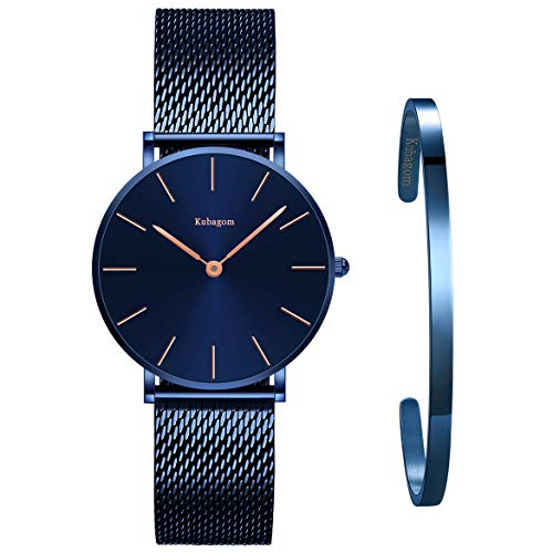 Kubagom Reloj de Cuarzo Pulsera para Mujer Banda Malla Acero Inoxidable Ultra Delgado Kubagom Reloj de Cuarzo Pulsera para Mujer Banda Malla Acero Inoxidable Ultra Delgado